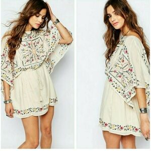 Free People Cream Embroidered Midi Dress